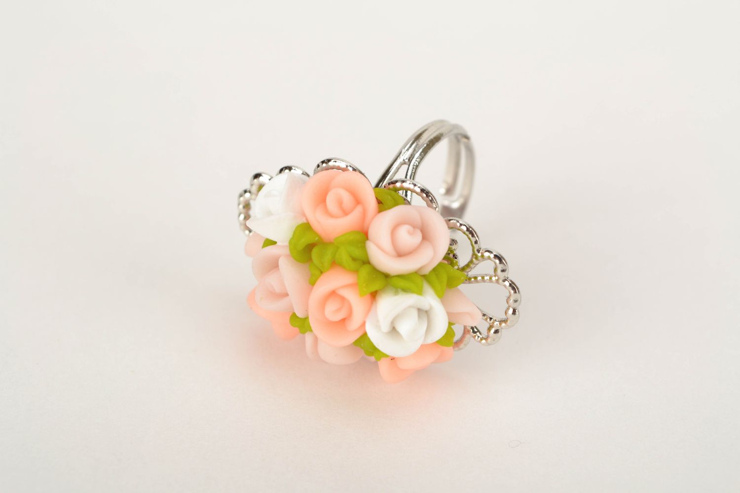 Polymer clay ring with roses photo 3