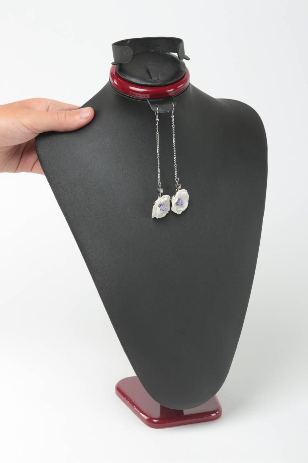 Handmade polymer earrings with flower pendants unusual gift polymer jewelry photo 5