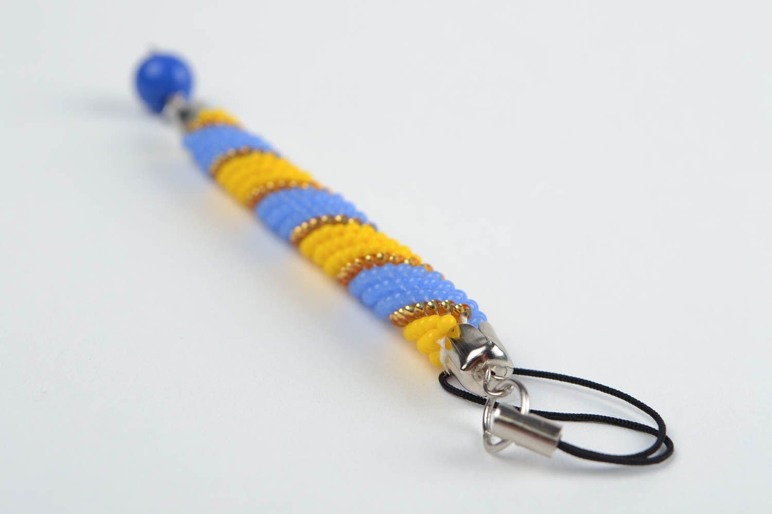 Porte-clés jaune bleu tressé en perles de rocaille accessoire pour portable photo 5