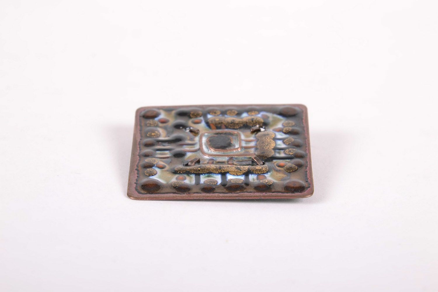 Square Brooch Made of Copper photo 2
