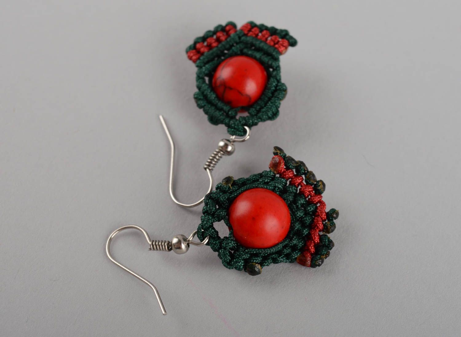 Knitted earrings unusual accessories handmade jewelry stone earrings gift ideas photo 5