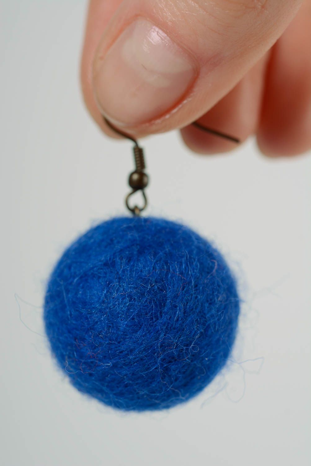 Handmade designer blue earrings made using wool felting technique beautiful jewelry photo 3
