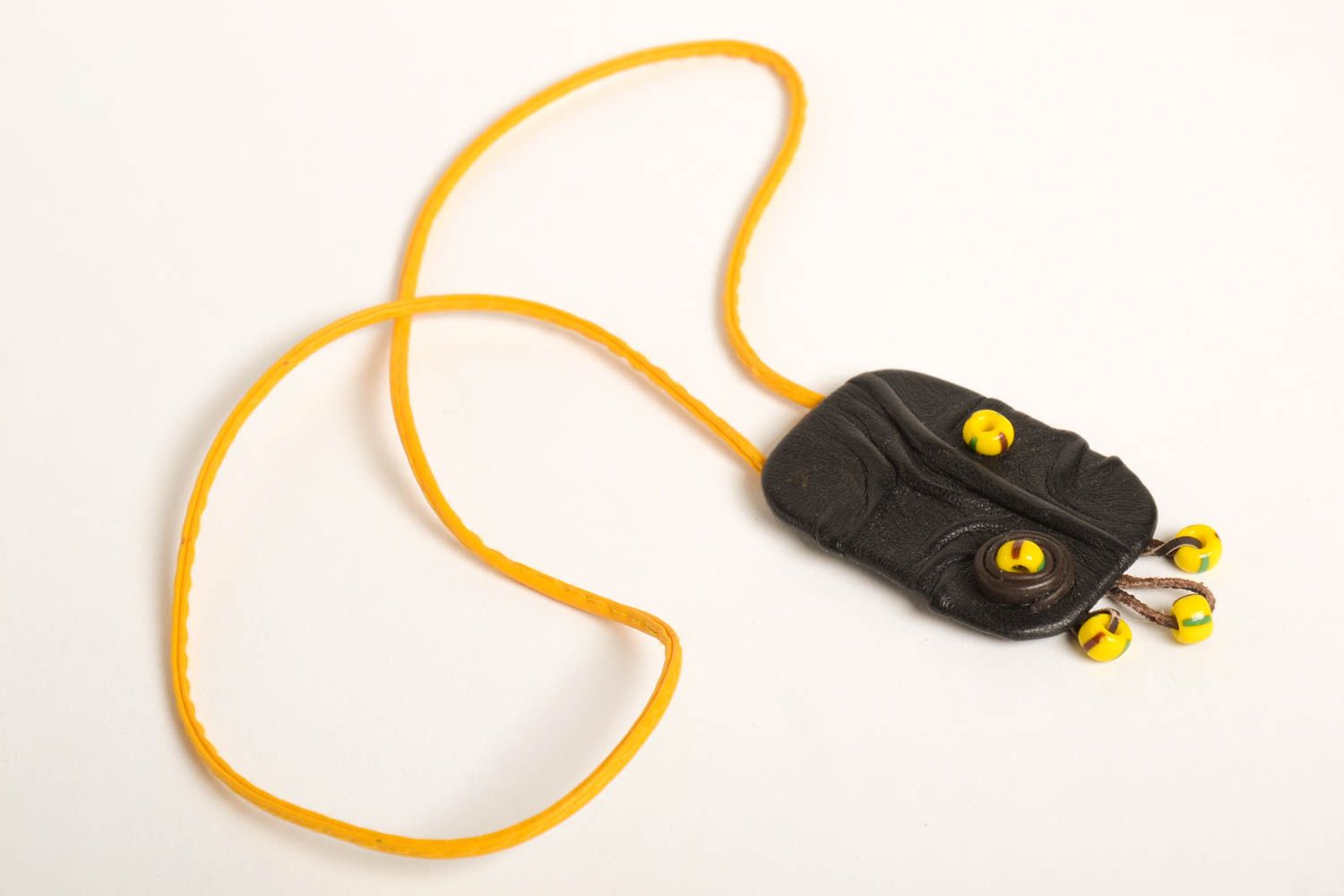 Handmade Ketten Anhänger Leder Schmuck Accessoires für Frauen gelb schwarz  foto 5