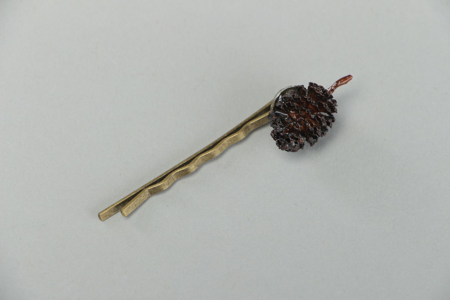 Handmade small metal invisible hairpin with cone coated with epoxy photo 1