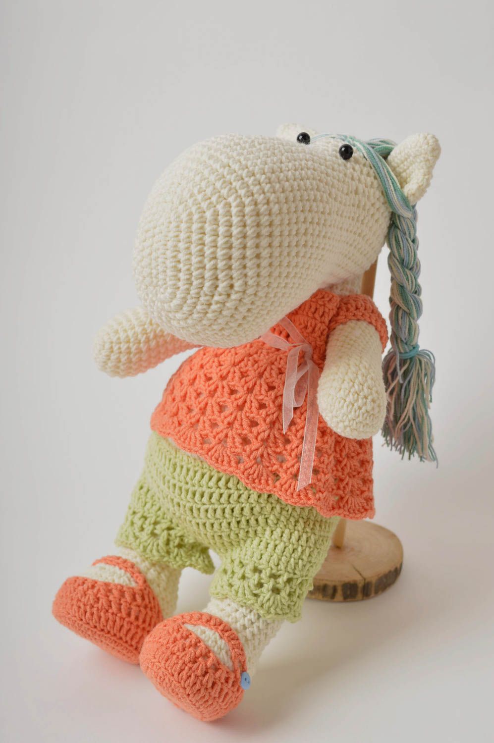 Peluche hippopotame Jouet fait main tricoté fils acryliques Cadeau pour fille photo 5