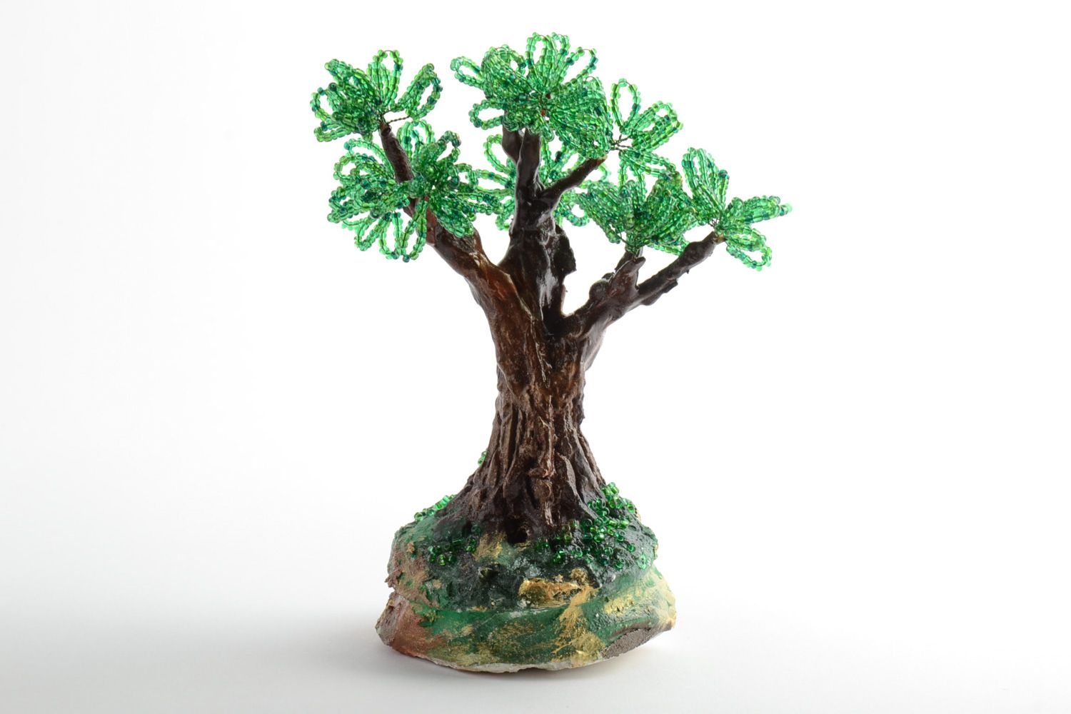 Petit arbre en perles de rocaille décoratif fait main vert original Été  photo 2