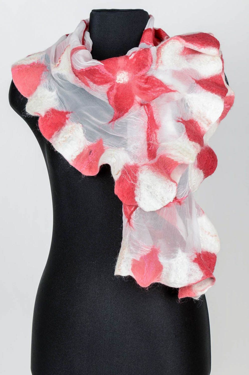 Handmade Damen Schal rosa Schal mit Chiffon Wolle Seide Accessoire für Frauen foto 1