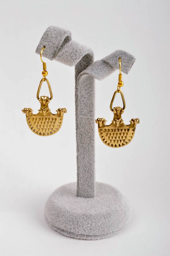 Handmade lange Ohrhänger Metall Schmuck Ohrringe für Damen aus Messing massiv foto 2