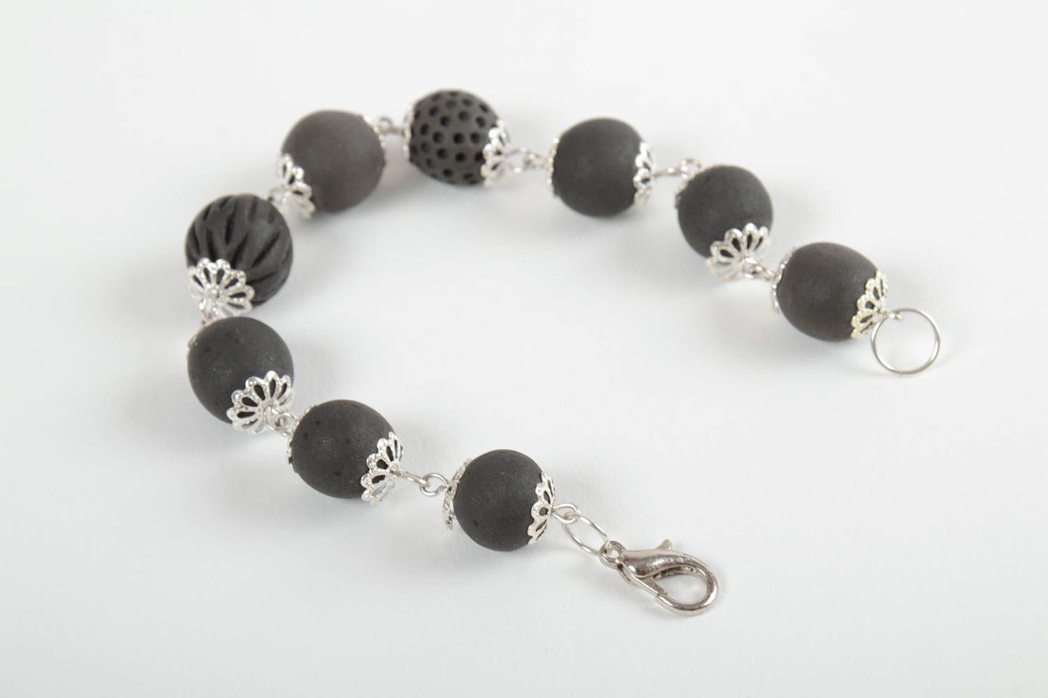 Elegant handmade clay bead bracelet woven bracelet with beads ceramic jewelry photo 4