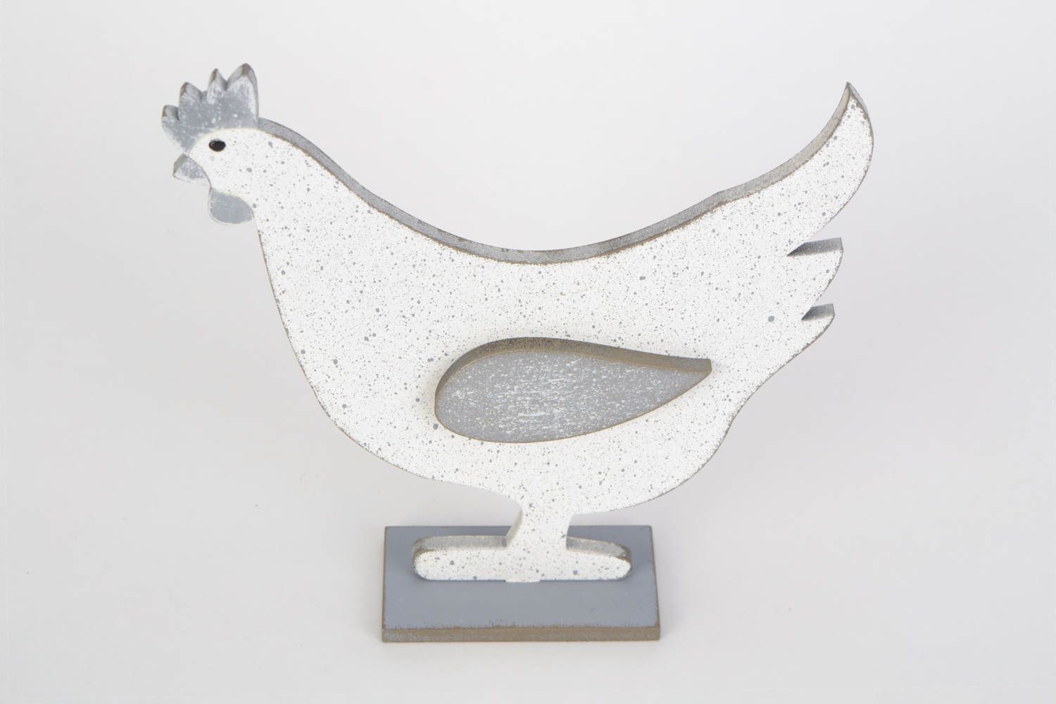 Originelle Huhn Figurine aus Blattholz handmade in Weiß und in Grau bemalte für Interieur Dekor  foto 5