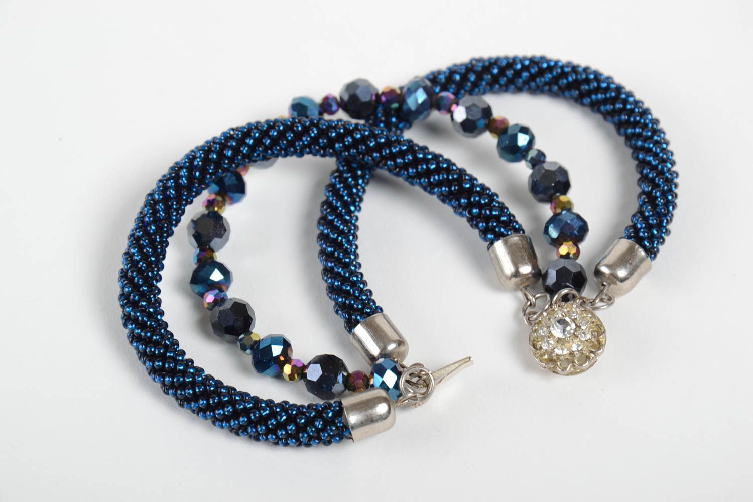 Collier femme Bracelet original fait main bleus perles rocaille Bijoux fantaisie photo 4