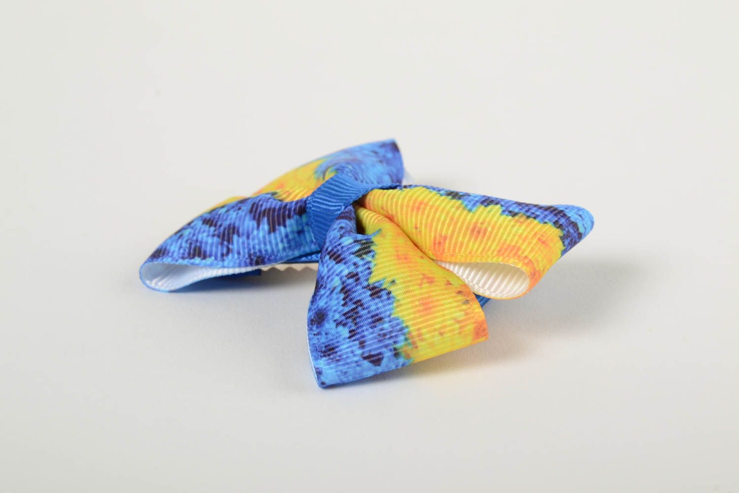 Children's designer hair clip in the form of bow handmade blue and yellow  photo 5