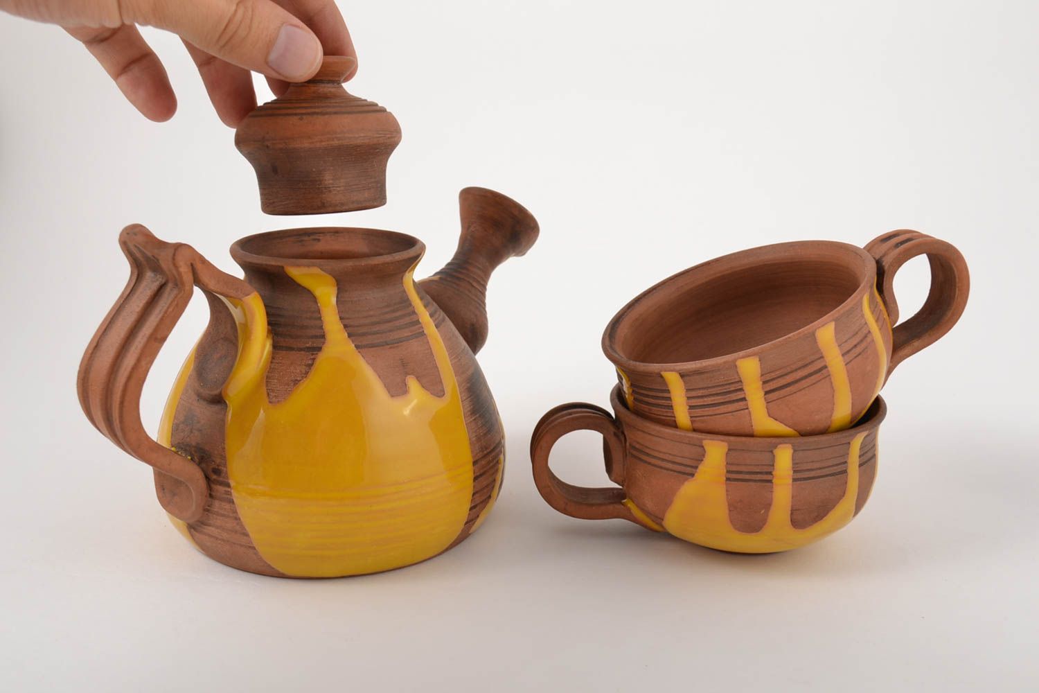 Красивый чайный сервиз ручной работы подарочный чайный набор глиняная посуда фото 3