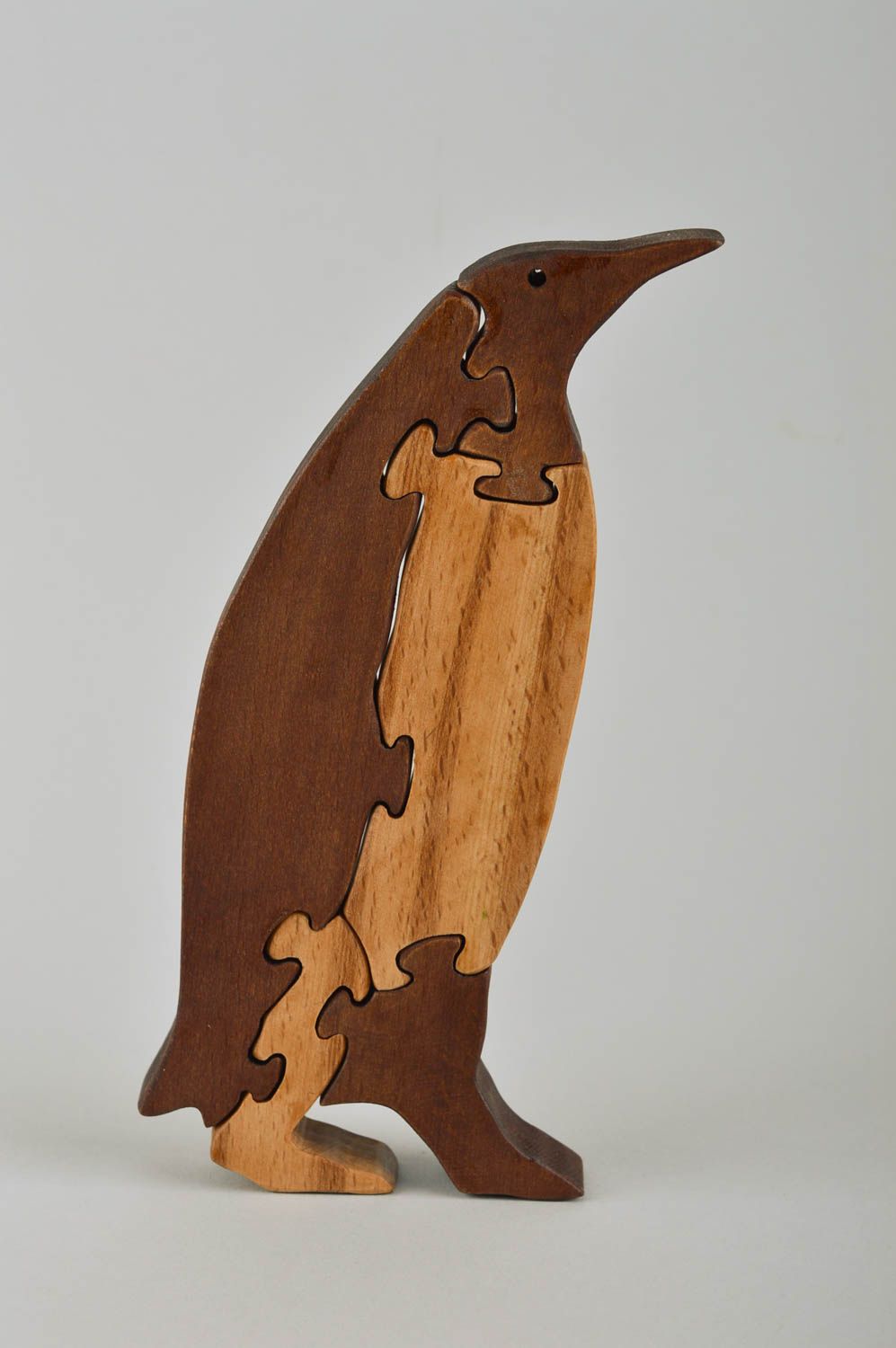 Puzzle 3D en bois fait main Jouet d'éveil pingouin peint écolo Cadeau bébé photo 2