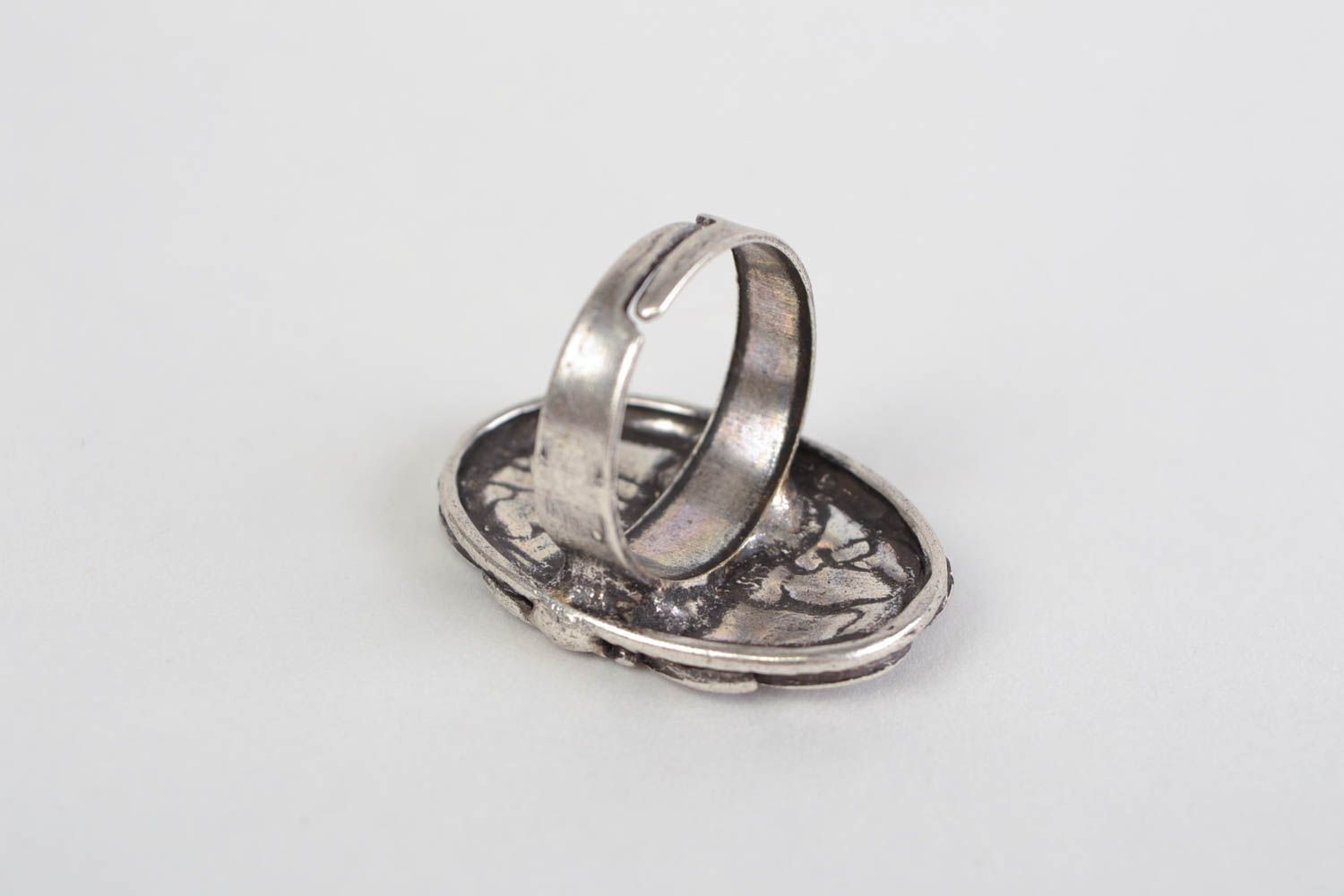 Beautiful women's handmade volume metal oval top ring photo 5