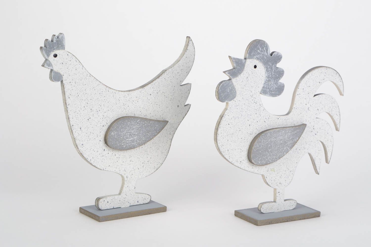 Originelle Hühner Figurinen aus Blattholz handmade bemalte für Interieur Dekor 2 Stück foto 5