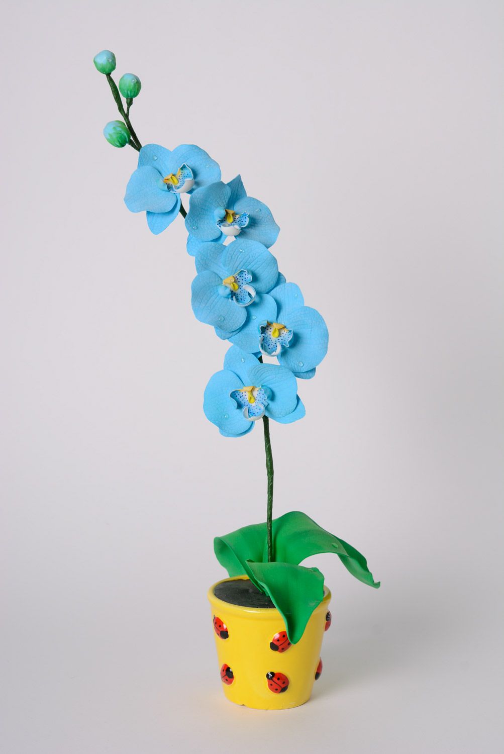 Jolie fleur artificielle en foamiran orchidée bleue faite main avec pot  photo 1