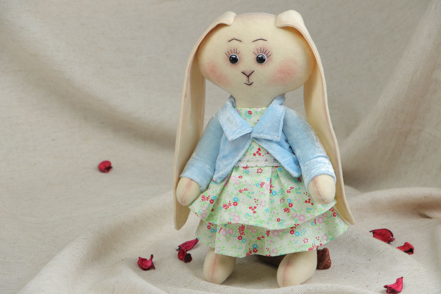 Beautiful handmade designer velour fabric soft toy bunny photo 5