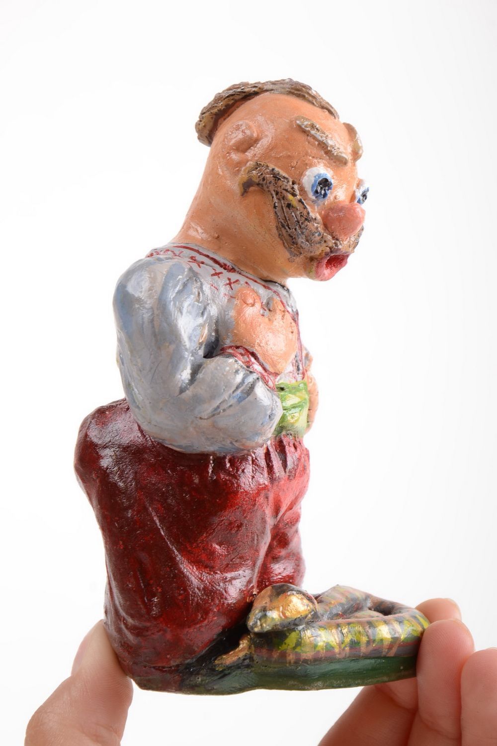 Керамическая статуэтка в народном стиле из гончарной глины ручной работы фото 5