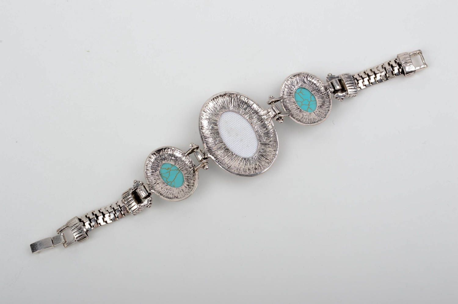 Bracelet métal Bijou fait main design unique turquoise Accessoire femme photo 3