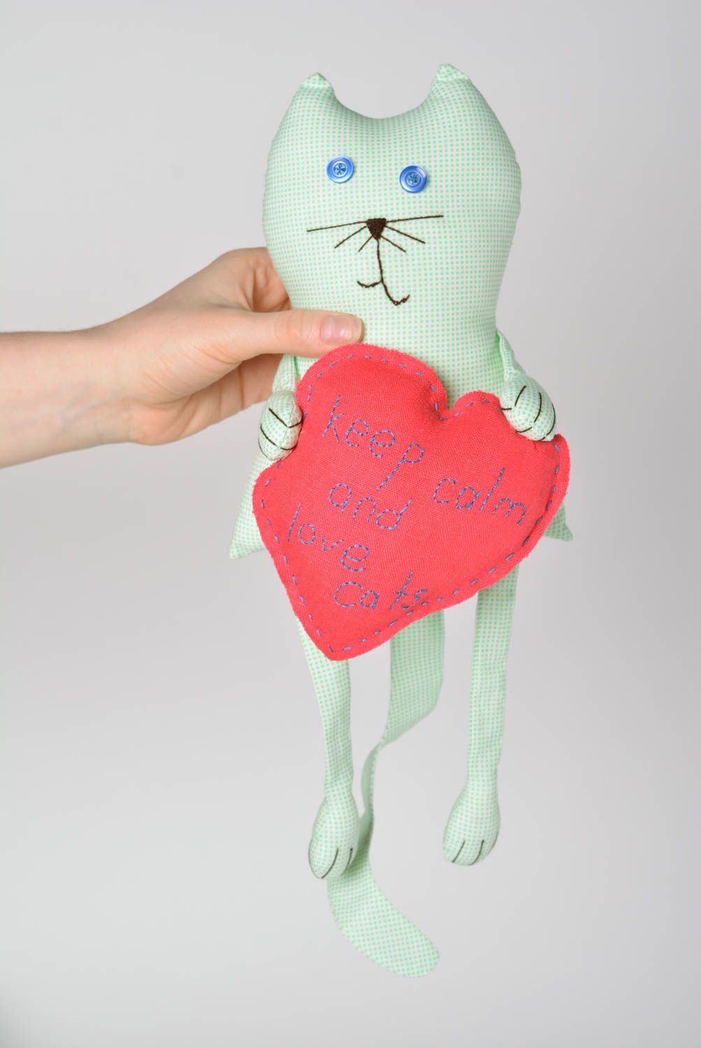 Peluche chat fait main Jouet en tissu de coton Décoration chambre enfant photo 4
