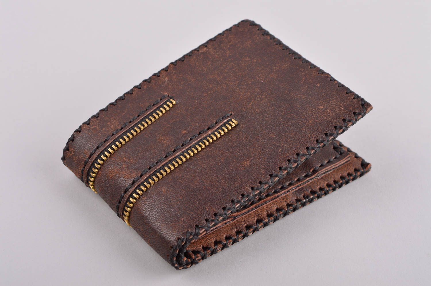 Мужское портмоне ручной работы кожаный кошелек аксессуар для мужчин коричневый фото 2
