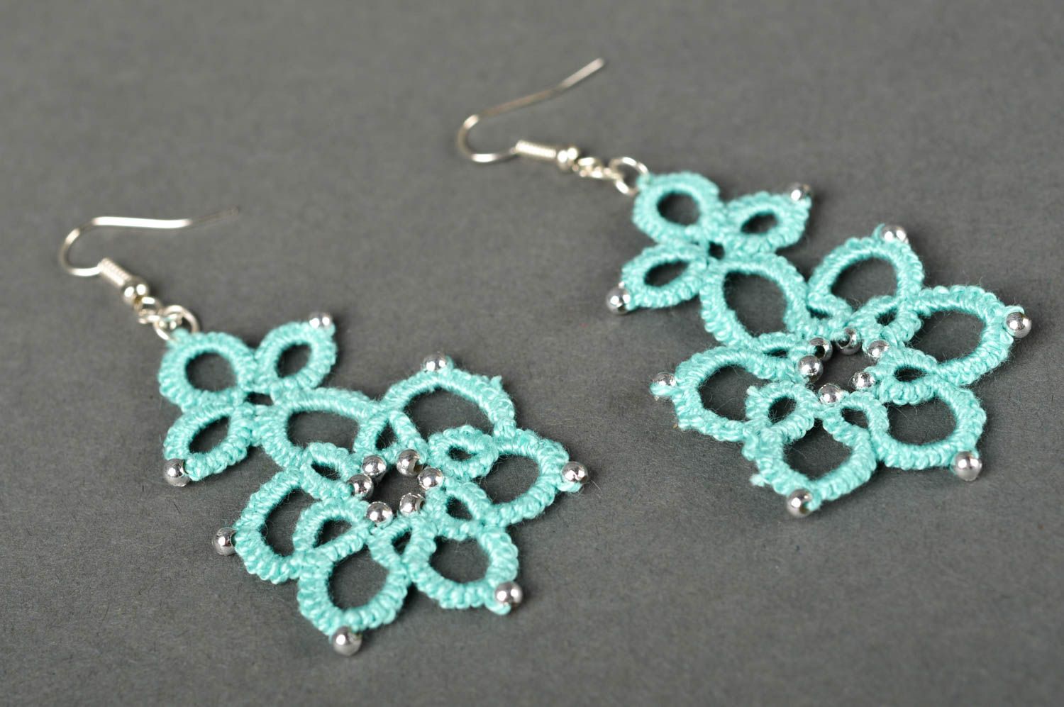 Long handmade textile earrings woven thread earrings beaded earrings design photo 2