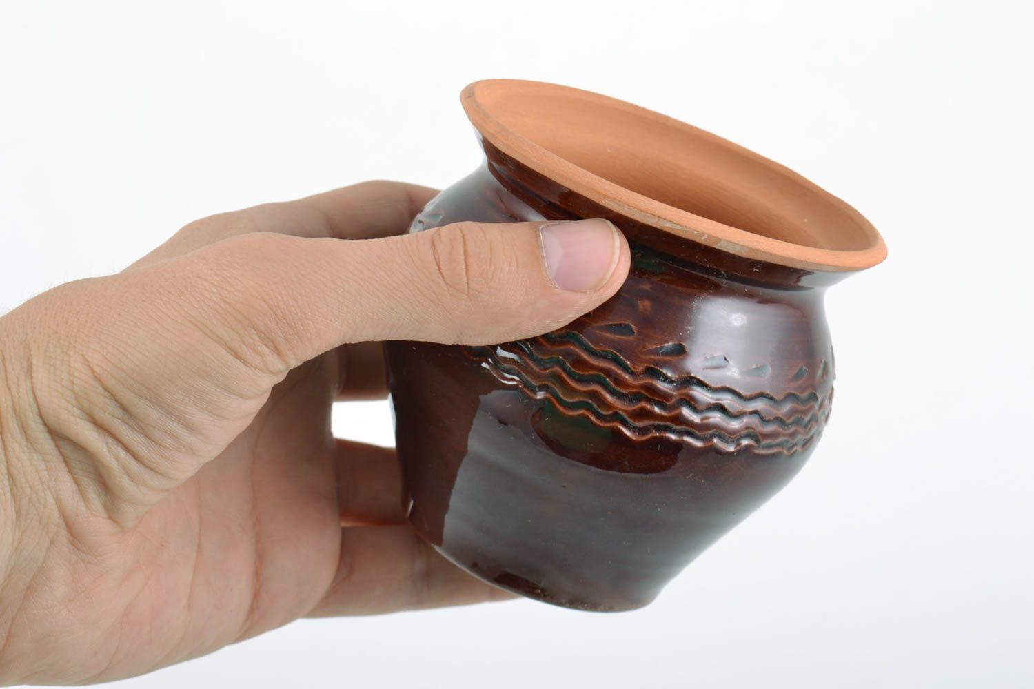 Handmade designer glazed clay pot for spices 200 ml photo 3
