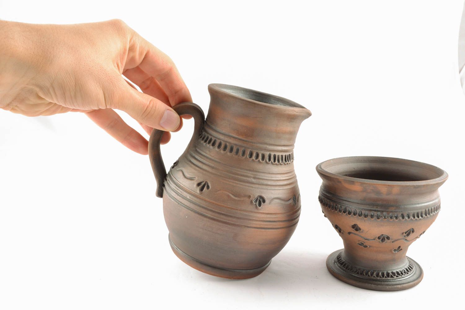 15 oz ceramic milk jug with handle and ceramic cup 2,7 lb photo 1
