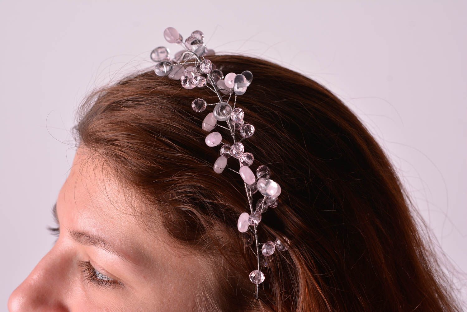 Аксессуар для волос хэнд мэйд ободок для волос обруч на голову с чешским стеклом фото 4