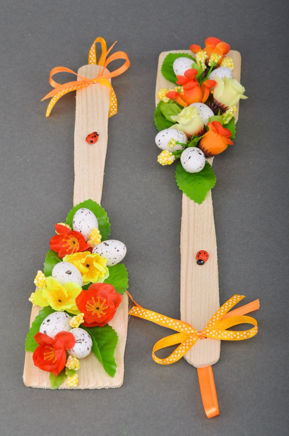 Set of handmade decorative wooden spatulas with flowers 2 items photo 5