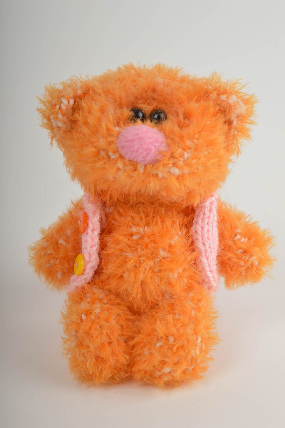 Jouet ours orange Peluche faite main tricotée originale Cadeau pour enfant photo 2