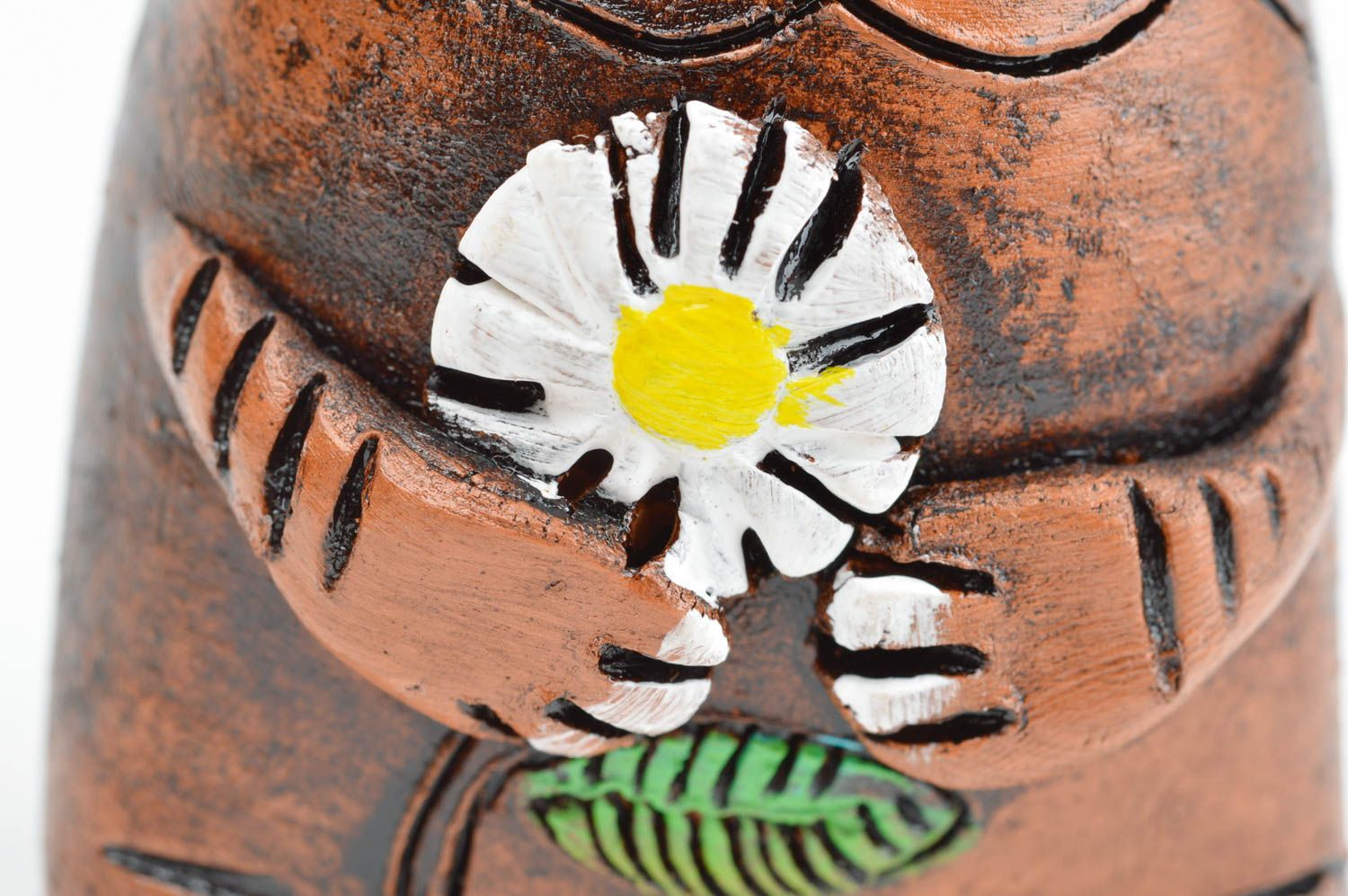 Figura de barro artesanal decoración de hogar regalo para amigo Gato con flor  foto 6