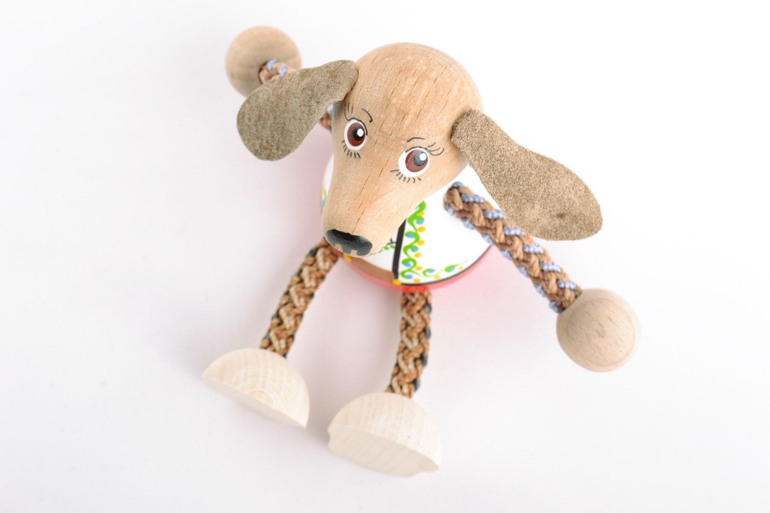 Handmade decorative wooden unusual eco-friendly toy Dog present for children photo 5