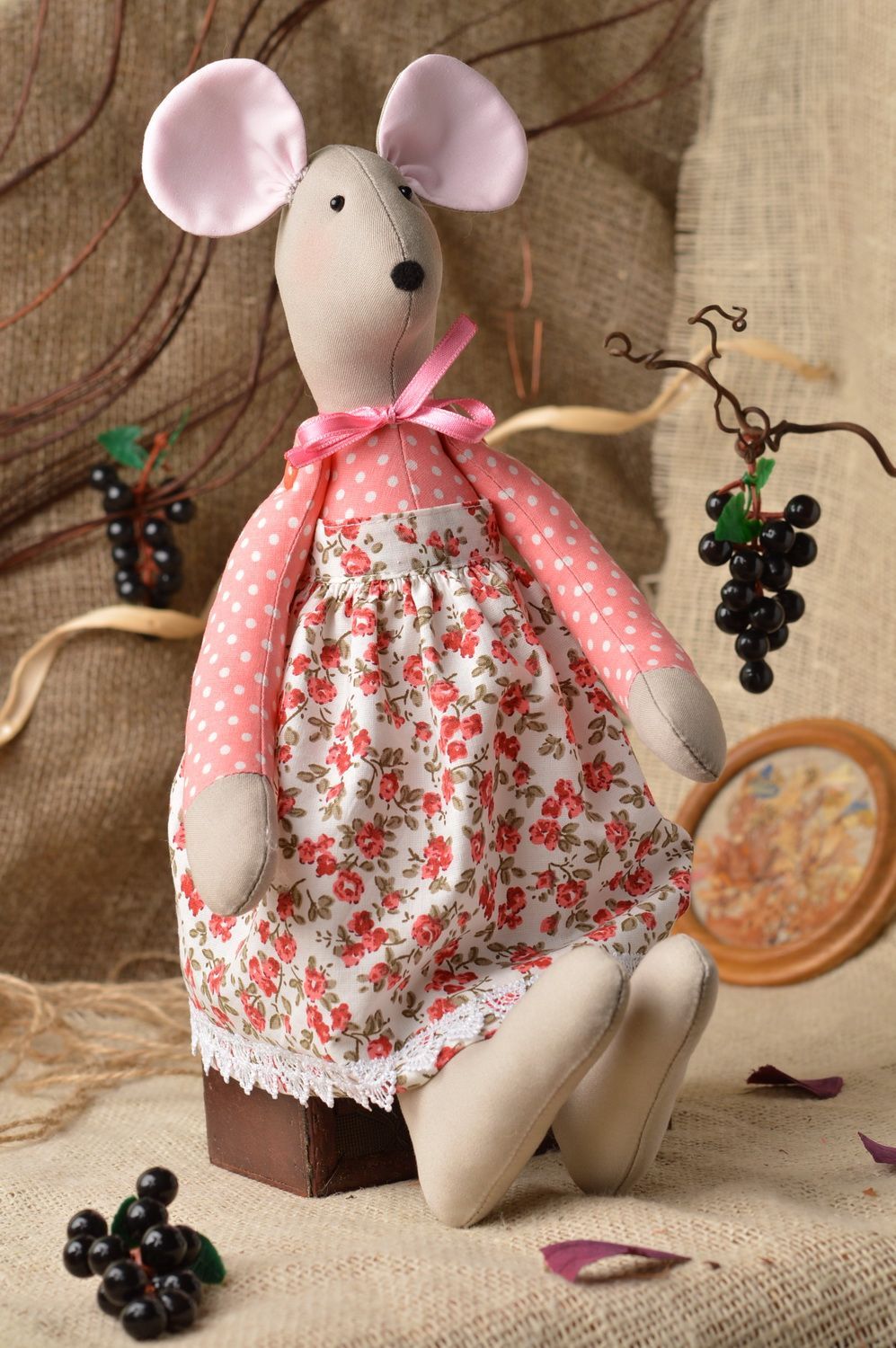 Unusual handmade children's soft toy mouse for interior decor photo 1