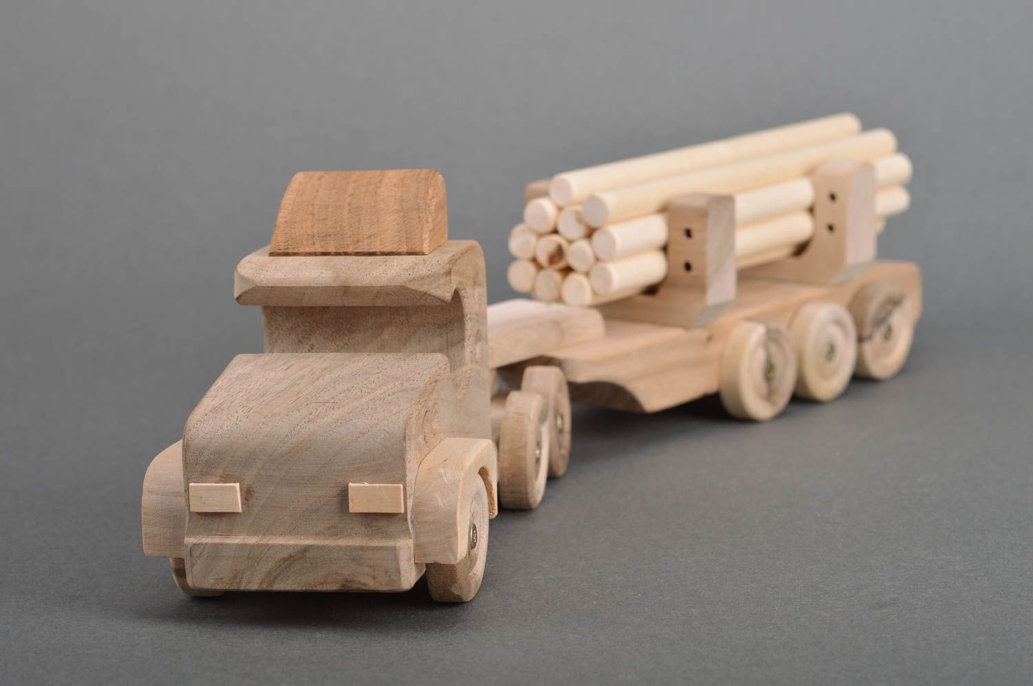 Eco friendly children's handmade wooden toy car with trailer for boys  photo 3