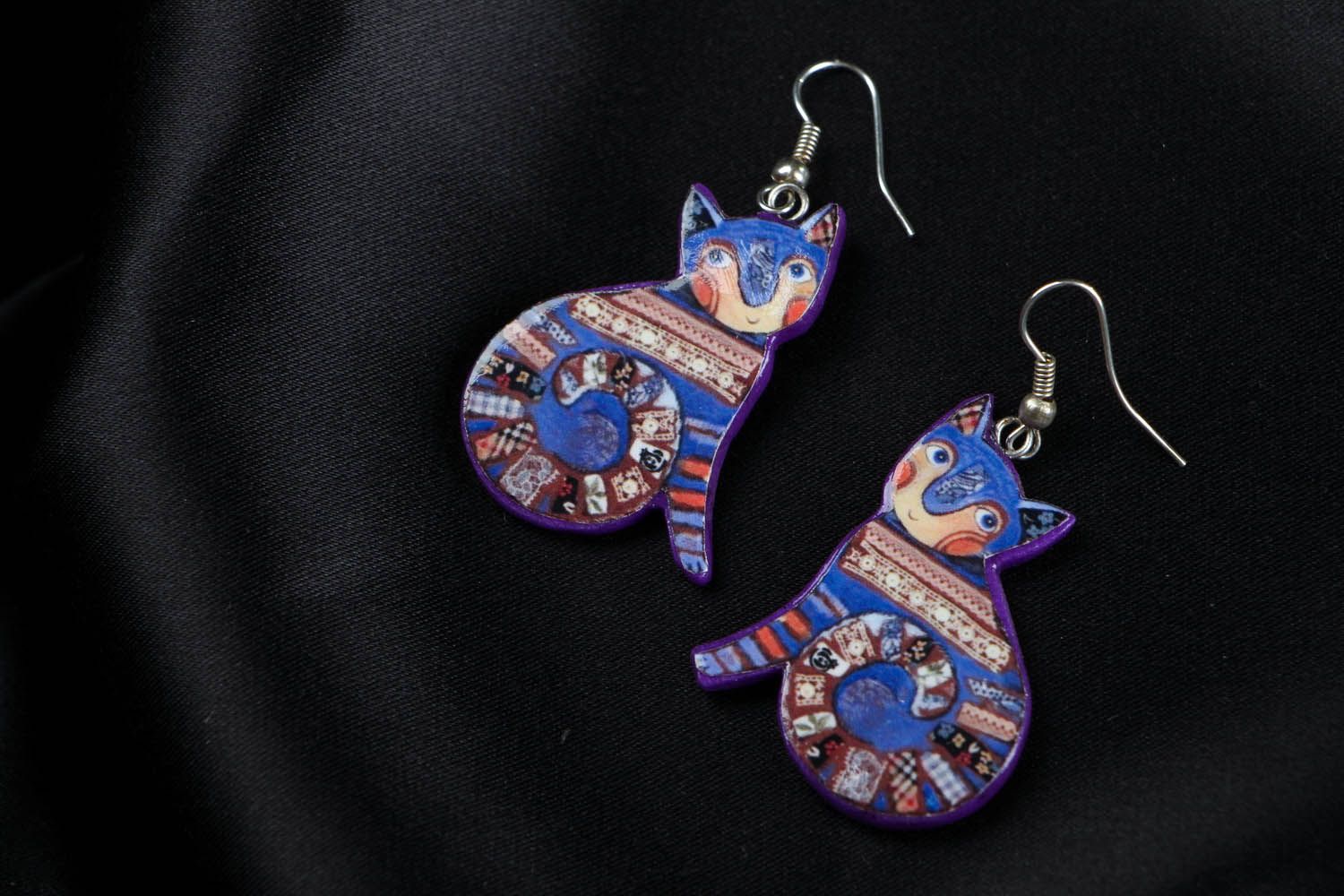 Earrings made of polymer clay Cats photo 1