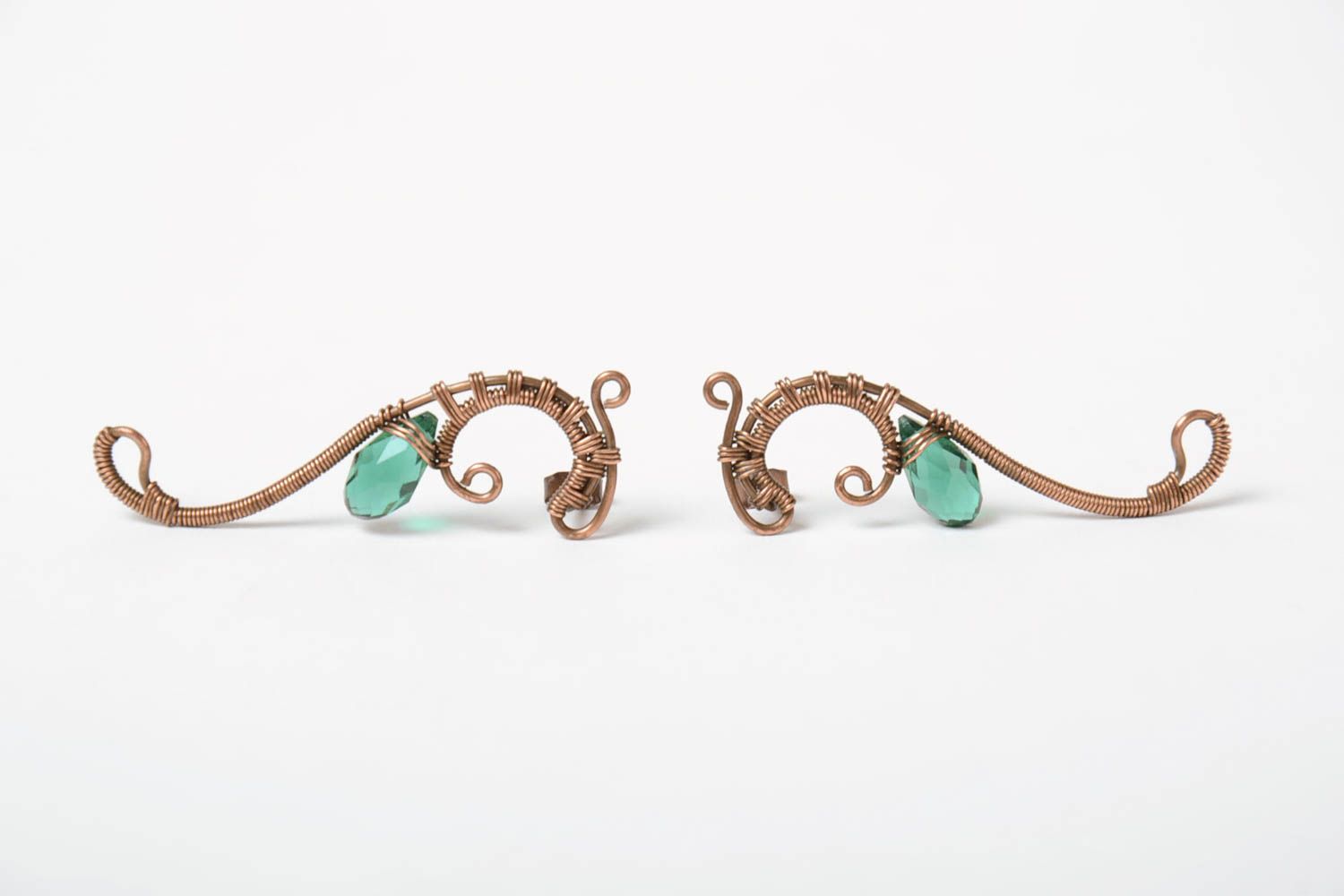 Feine lange handgemachte Ohrringe Wire Wrap mit grünem Kristall für Frauen foto 5