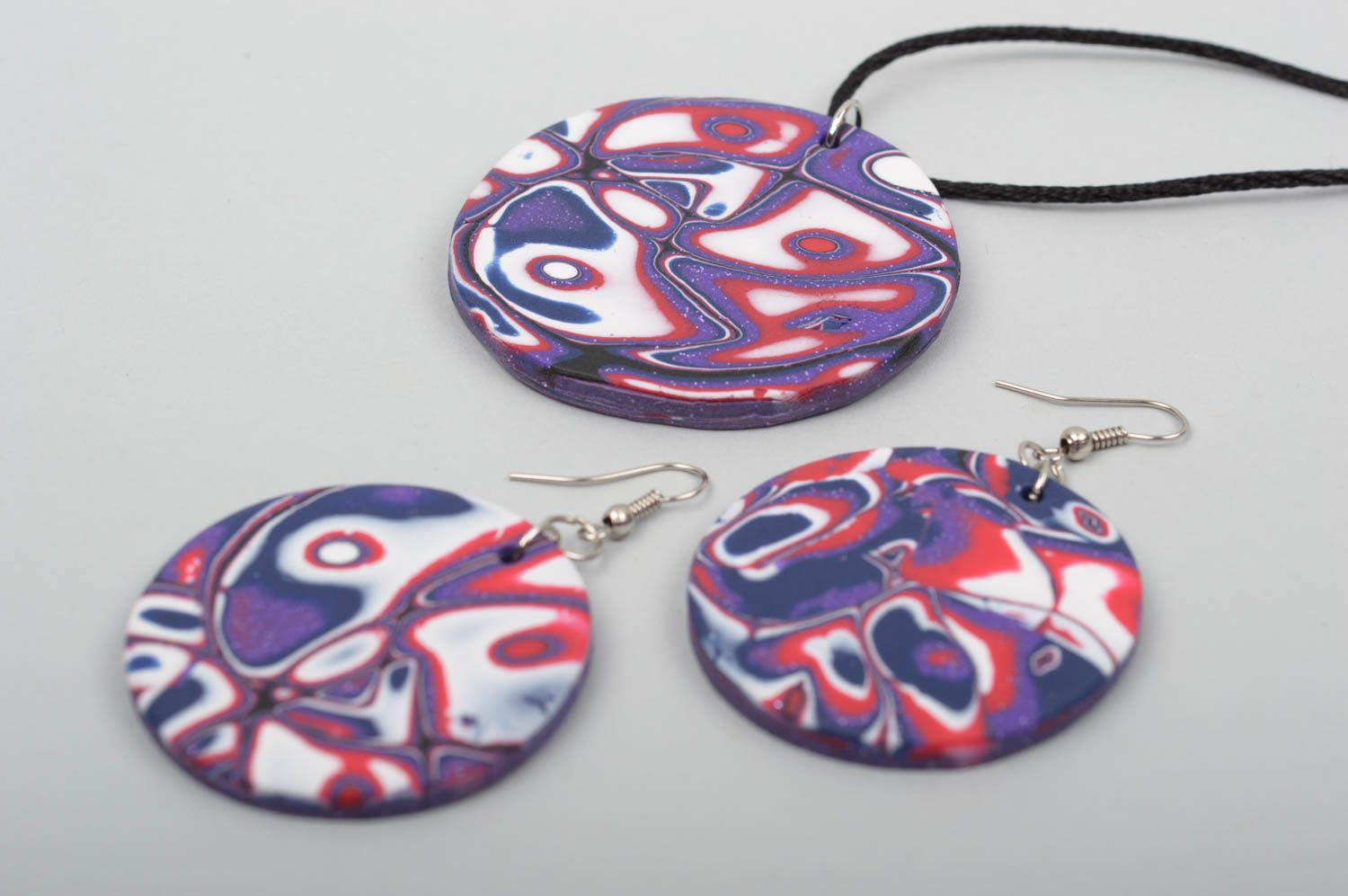 Handmade jewelry set polymer clay round earrings pendant necklace cool jewelry photo 2