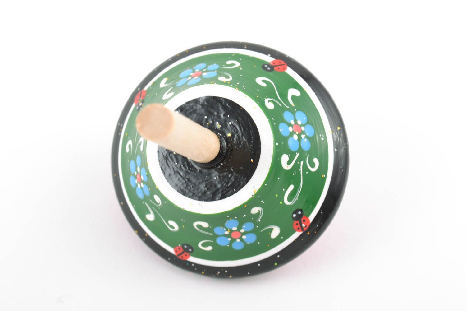 Toupie en bois peinte de couleurs écologiques à motif floral faite main photo 3