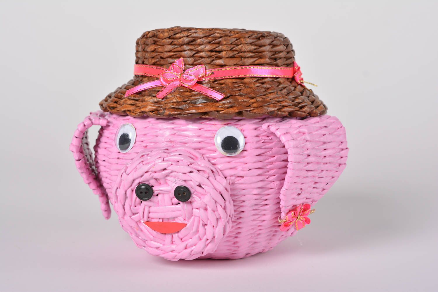 Плетеная корзинка ручной работы корзина из бумажных трубочек декор дома свинка фото 1