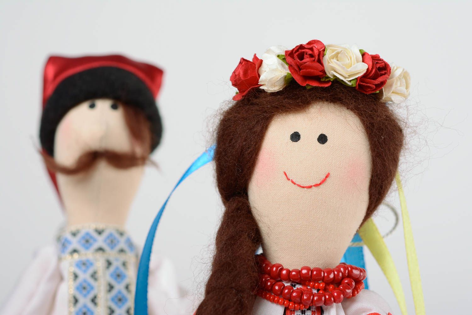 Handmade cotton fabric soft doll girl in Ukrainian traditional costume photo 5