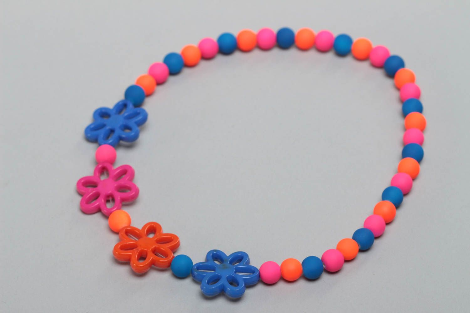 Stylish handmade children's bead necklace with flowers for summer photo 2