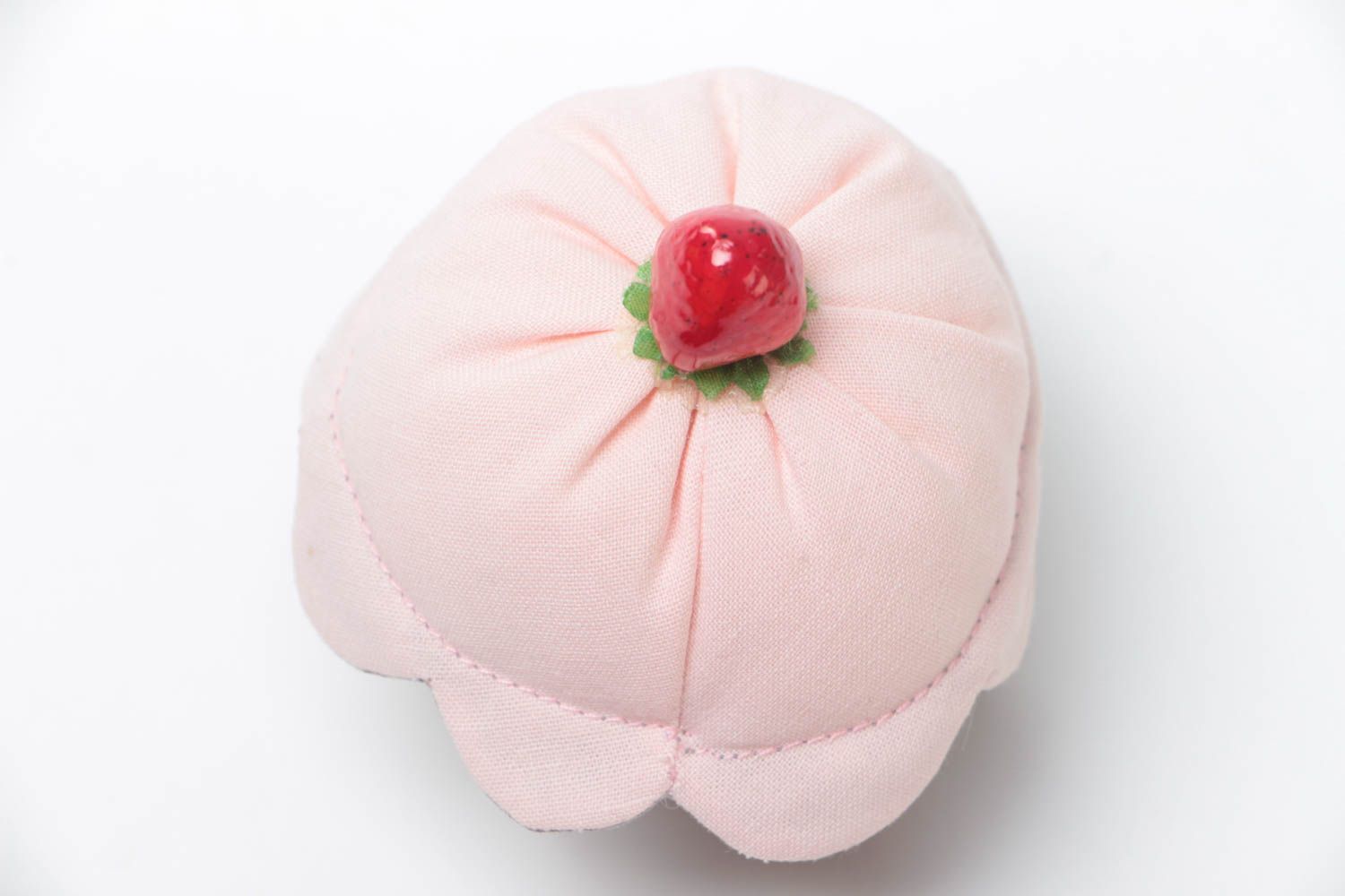 Handmade designer decorative cup cake pincushion sewn of cotton fabric photo 2