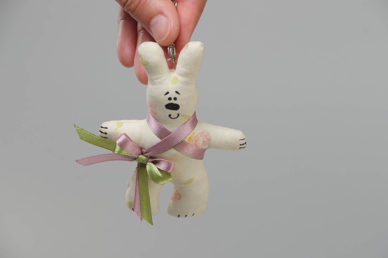 Handmade soft white rabbit key fob made of cotton cloth photo 5
