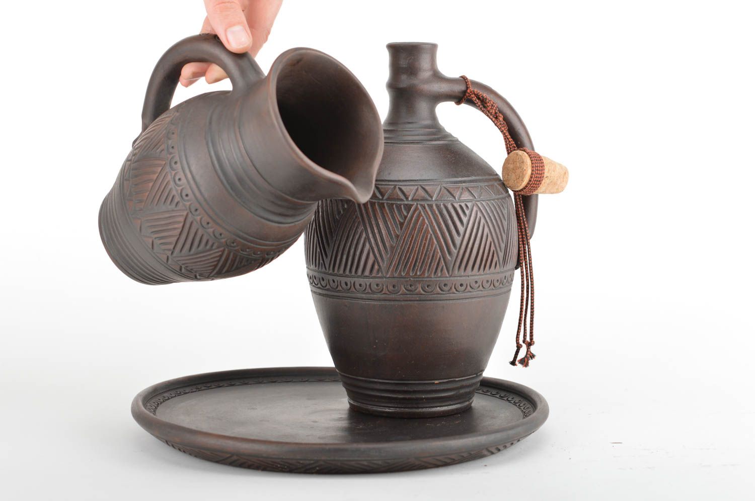 Keramik Geschirr Set handmade Keramik Krug Tablett rund Keramik Flasche braun foto 3