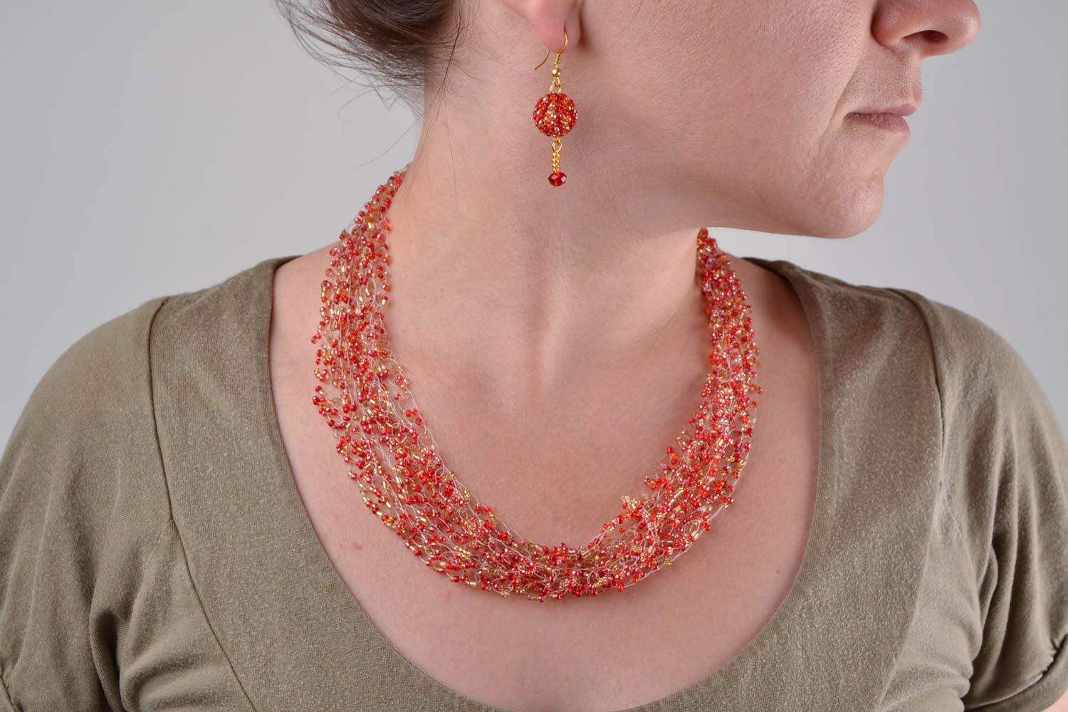 Designer beaded necklace handmade seed beads jewelry stylish earrings for women photo 1
