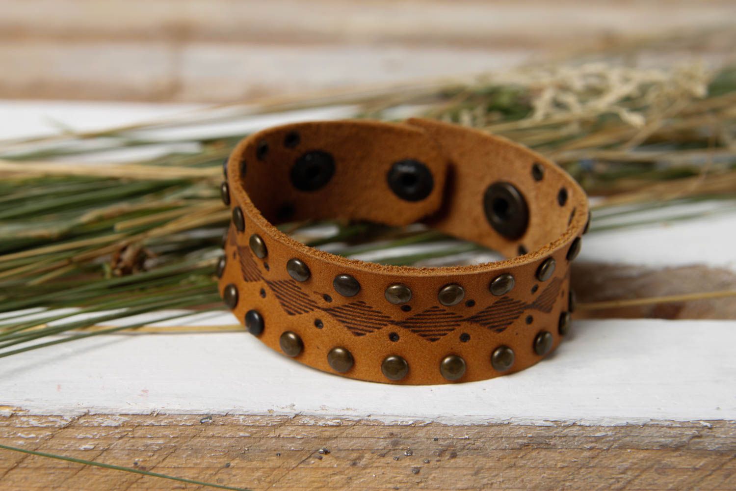 Handmade leather brown bracelet stylish designer bracelet cute accessory photo 1