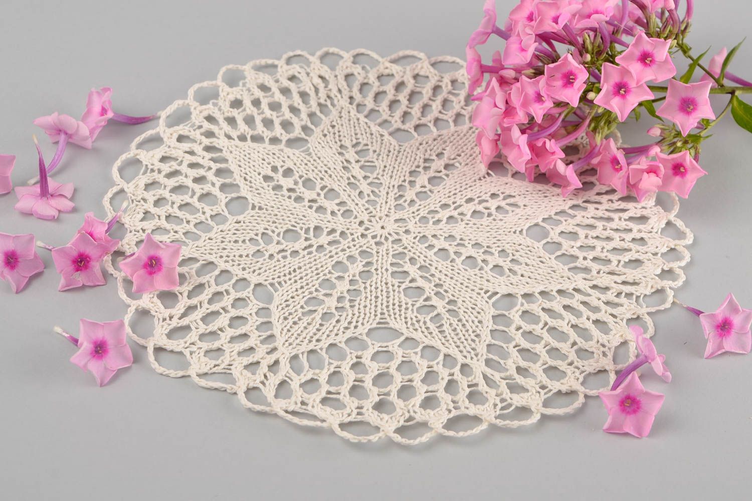 Handmade decorative knitted napkin cotton designer tablecloth for interior photo 1
