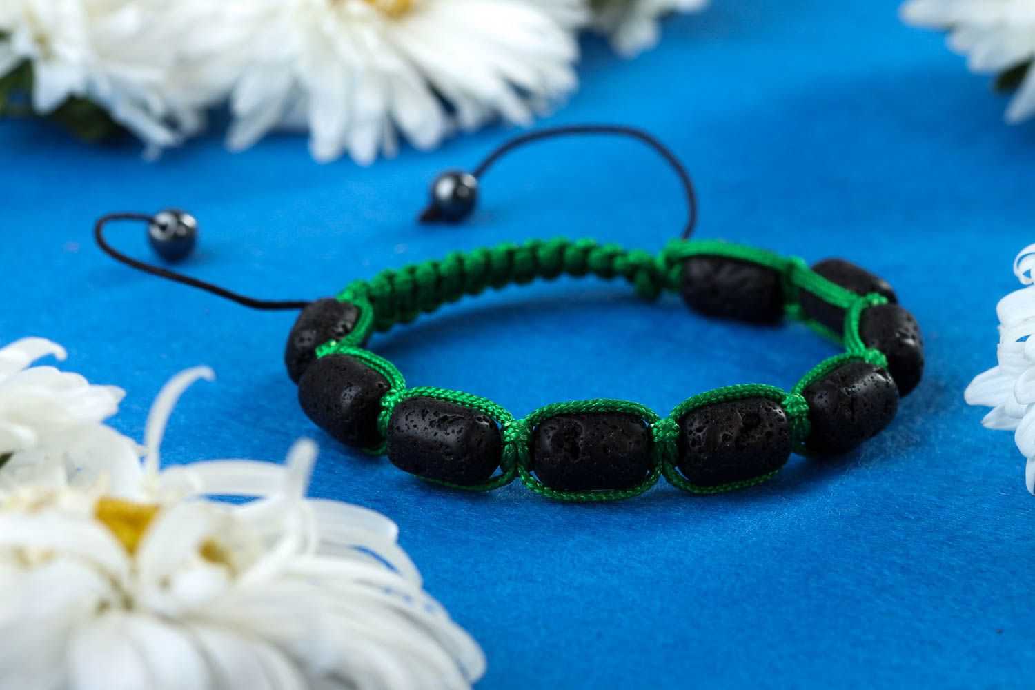 Bracelet lave volcanique Bijou fait main cordon vert Cadeau pour femme photo 1